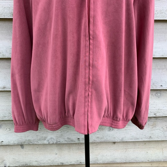 Vintage 80s Dusty Rose Floral Embroidered Long Sleeve Zip Up Front Casual Jacket - Picture 8 of 16